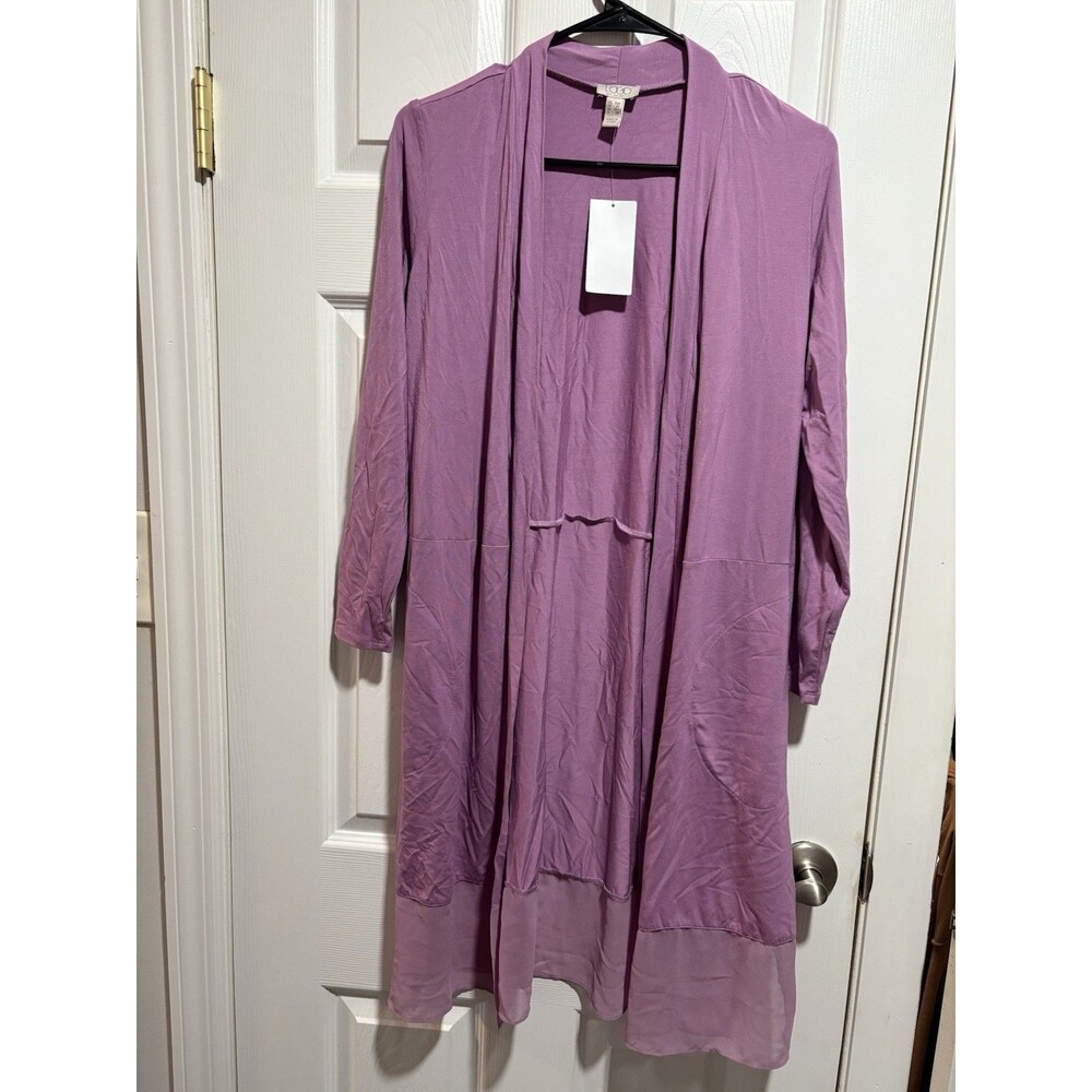 LOGO by Lori Goldstein Rayon 230 Petite Duster w/ Chiffon Hem Purple Dusk XSP